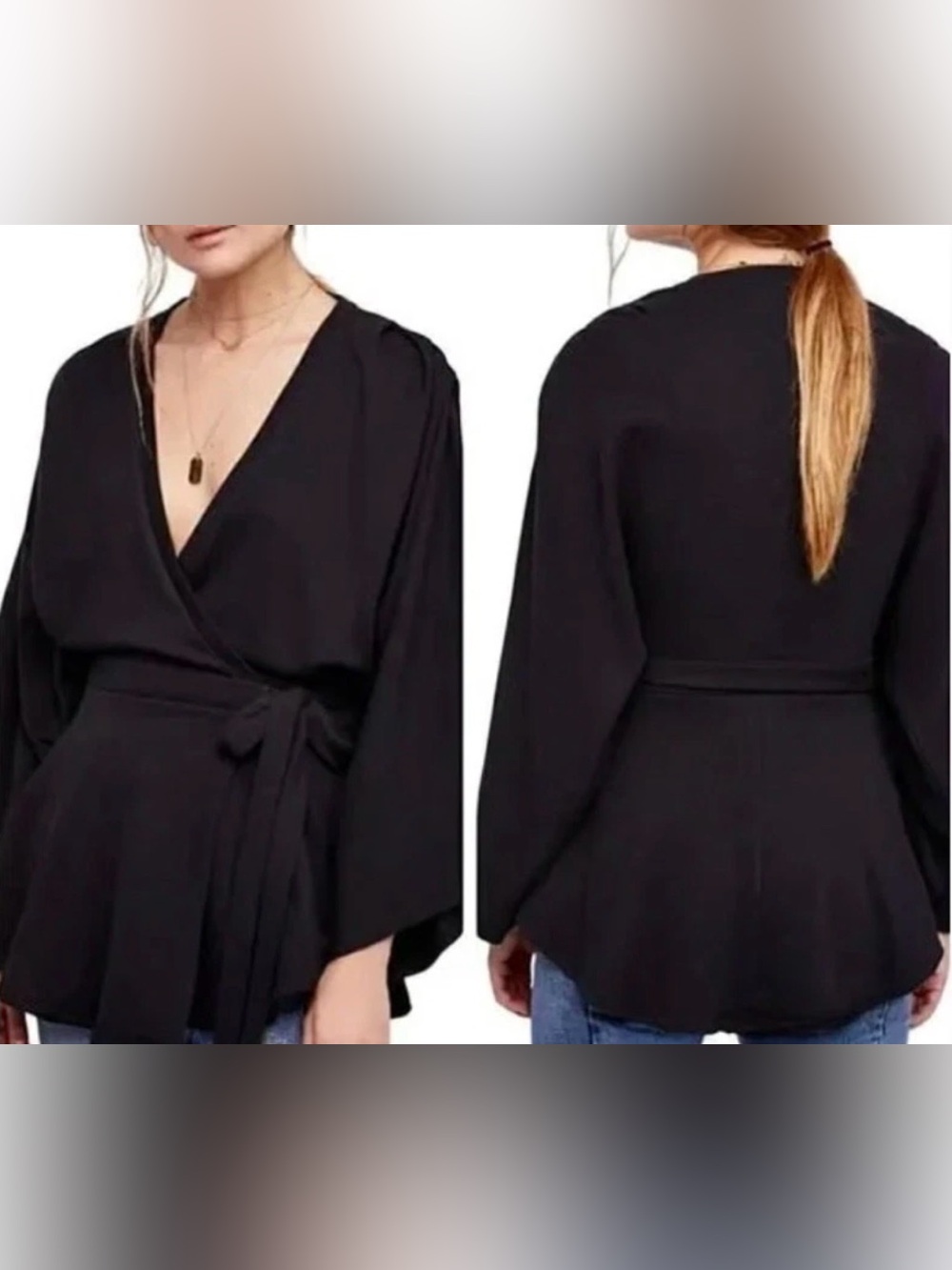Free People Beach Wrap Kimono Sweater Cover-up Size Small Black Boho NEW‎